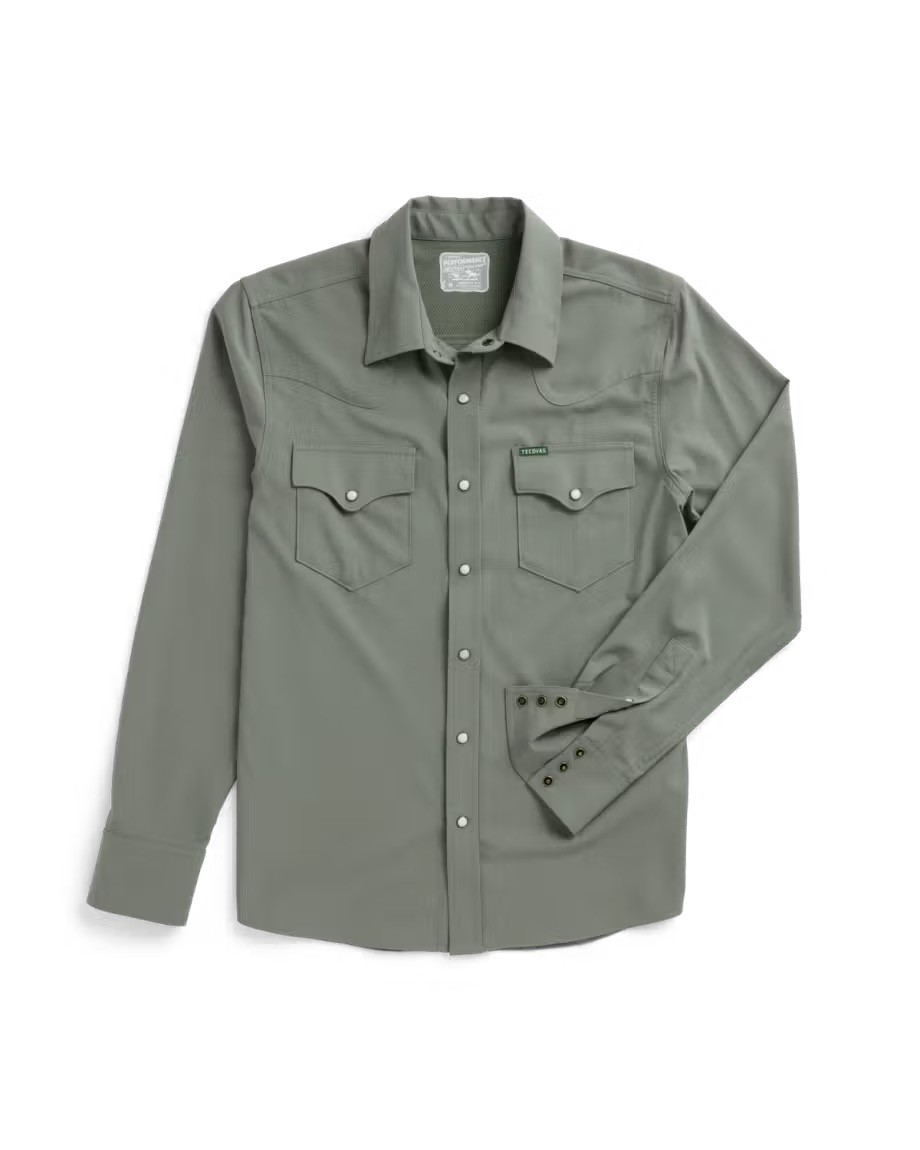 Tecovas Men's Performance Western Pearl Snap - Cactus