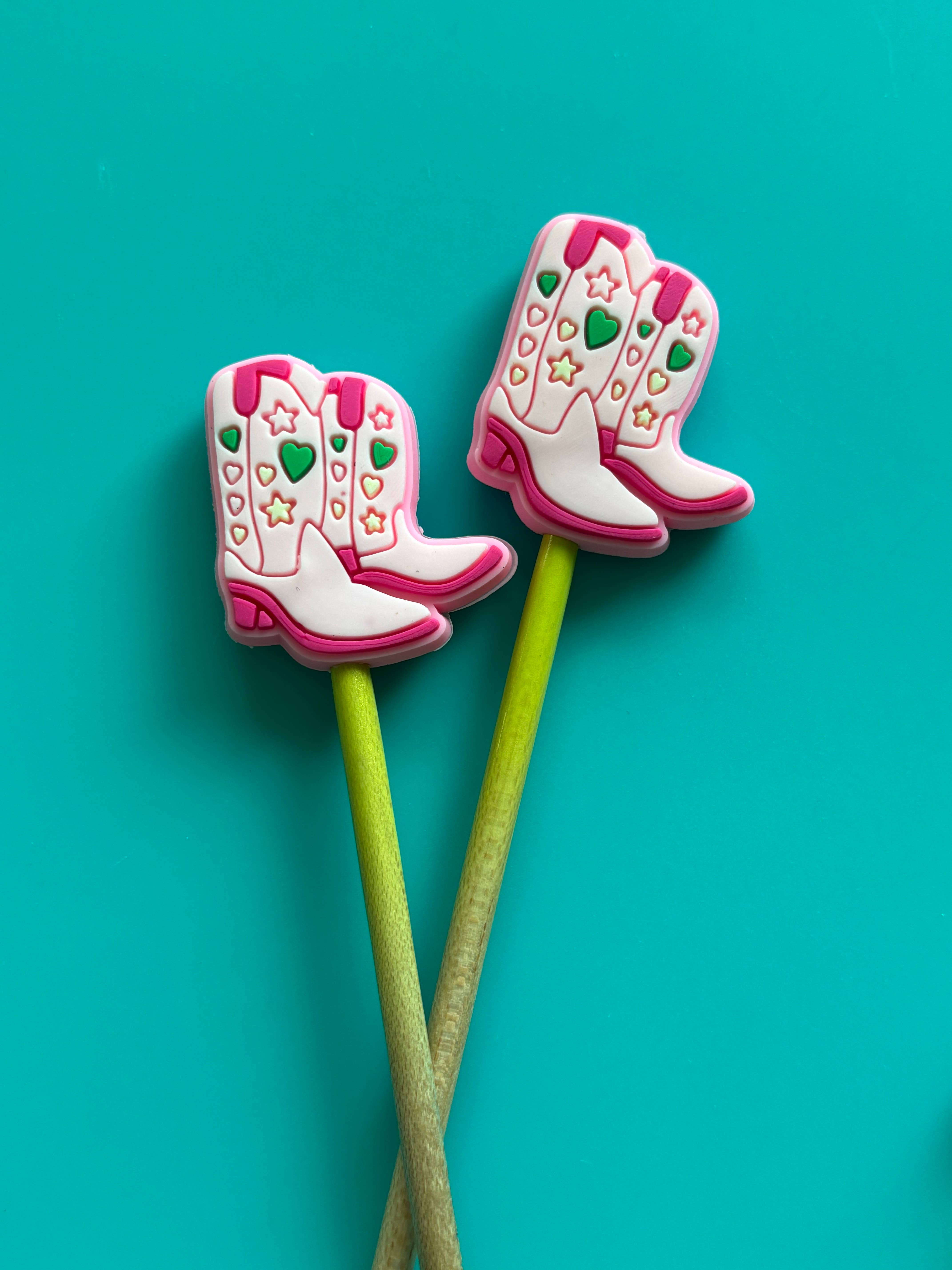 Knitting Needle Point Protectors  Fun Toy Pink Cowboy Boots