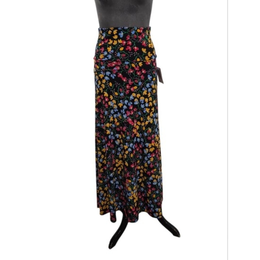 LuLaRoe Size XXS Black Floral Maxi Skirt with Bright Multicolor Print NWT