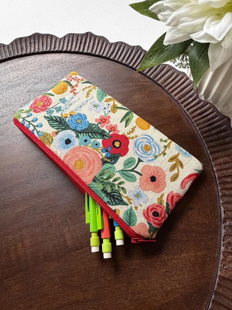Pencil Pouch – Rosy Florals on Cream, photo 3 of 6