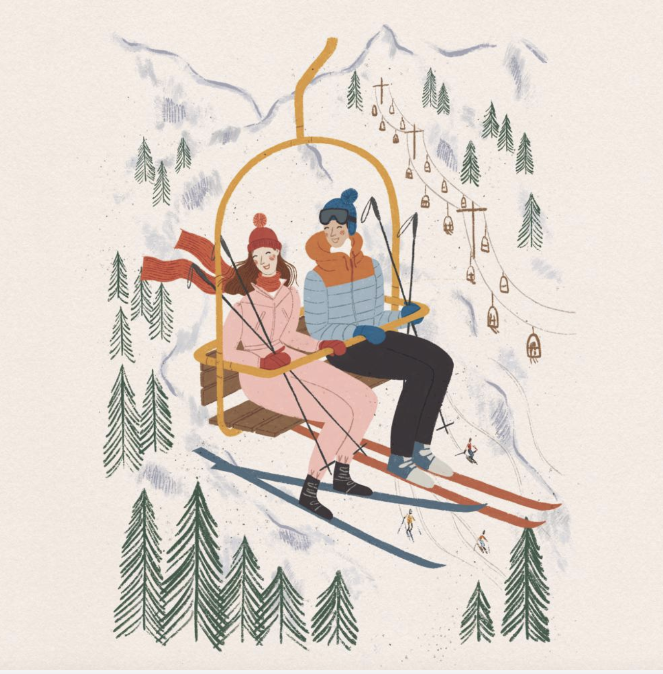Skiers on Chairlift Cocktail Napkins