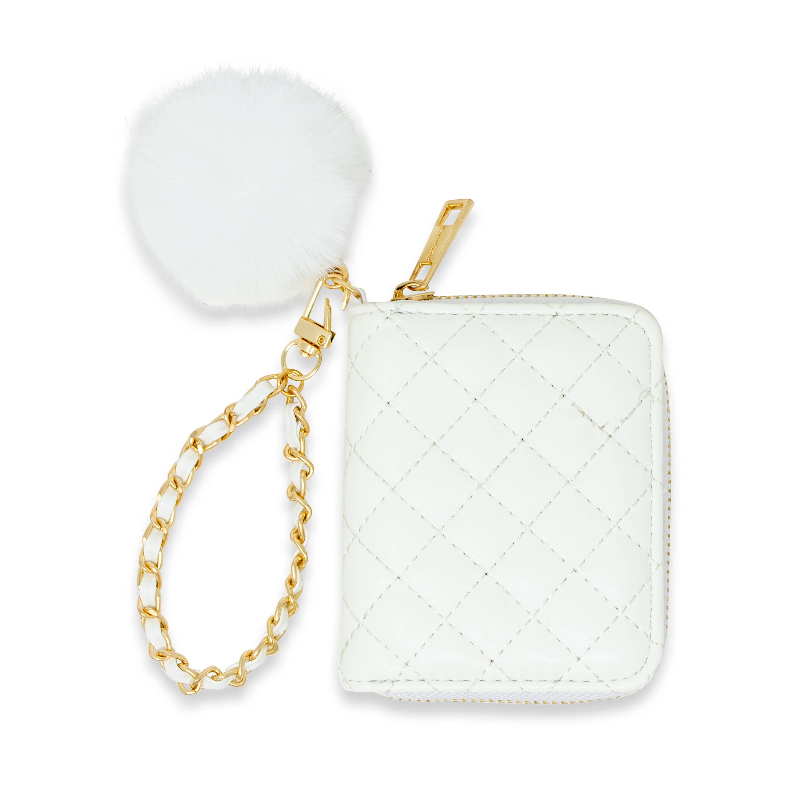 Quilted Chain Strap Wallet with Pom-Pom