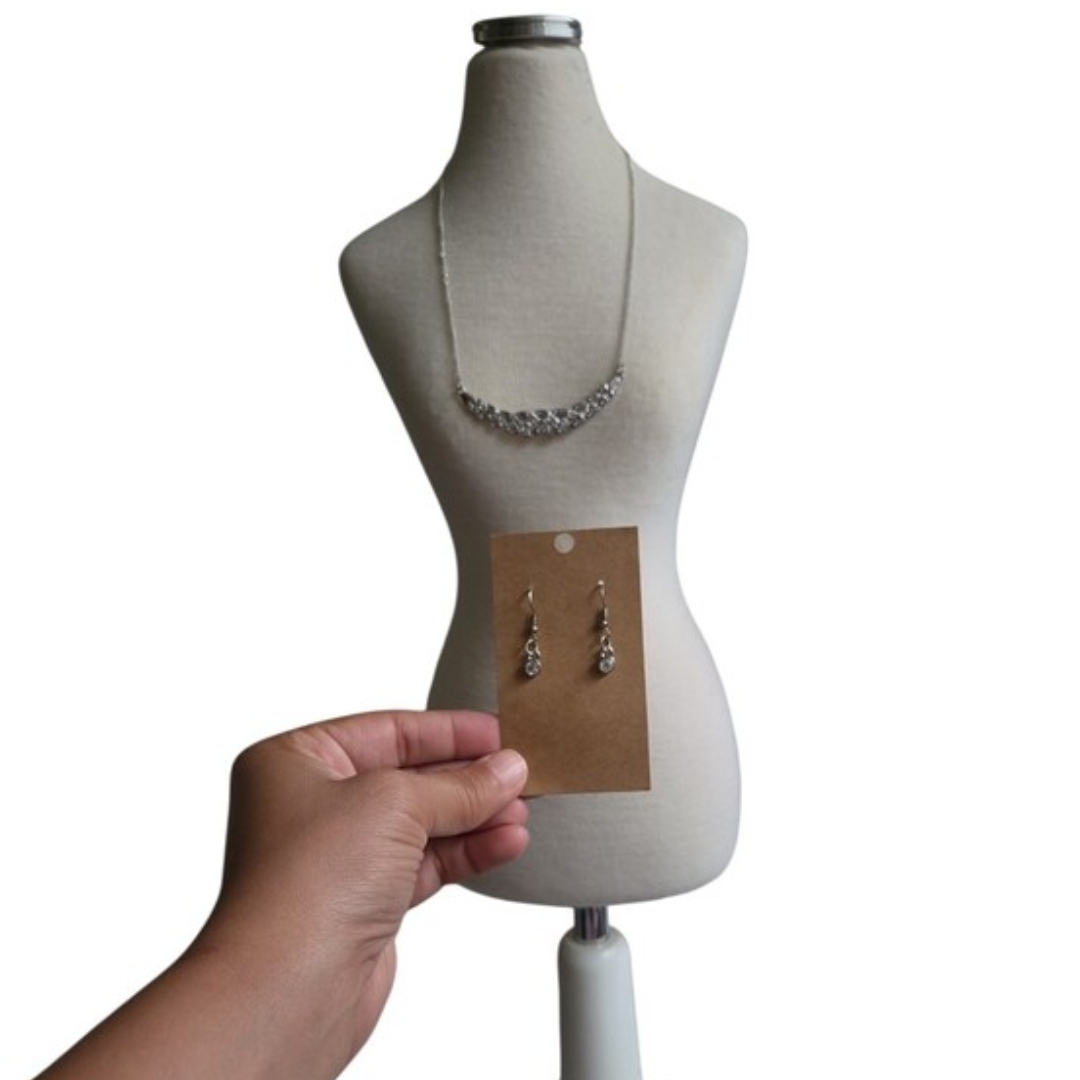Elegant Silver Toned Crystal Braided Necklace and Drop Earrings Set