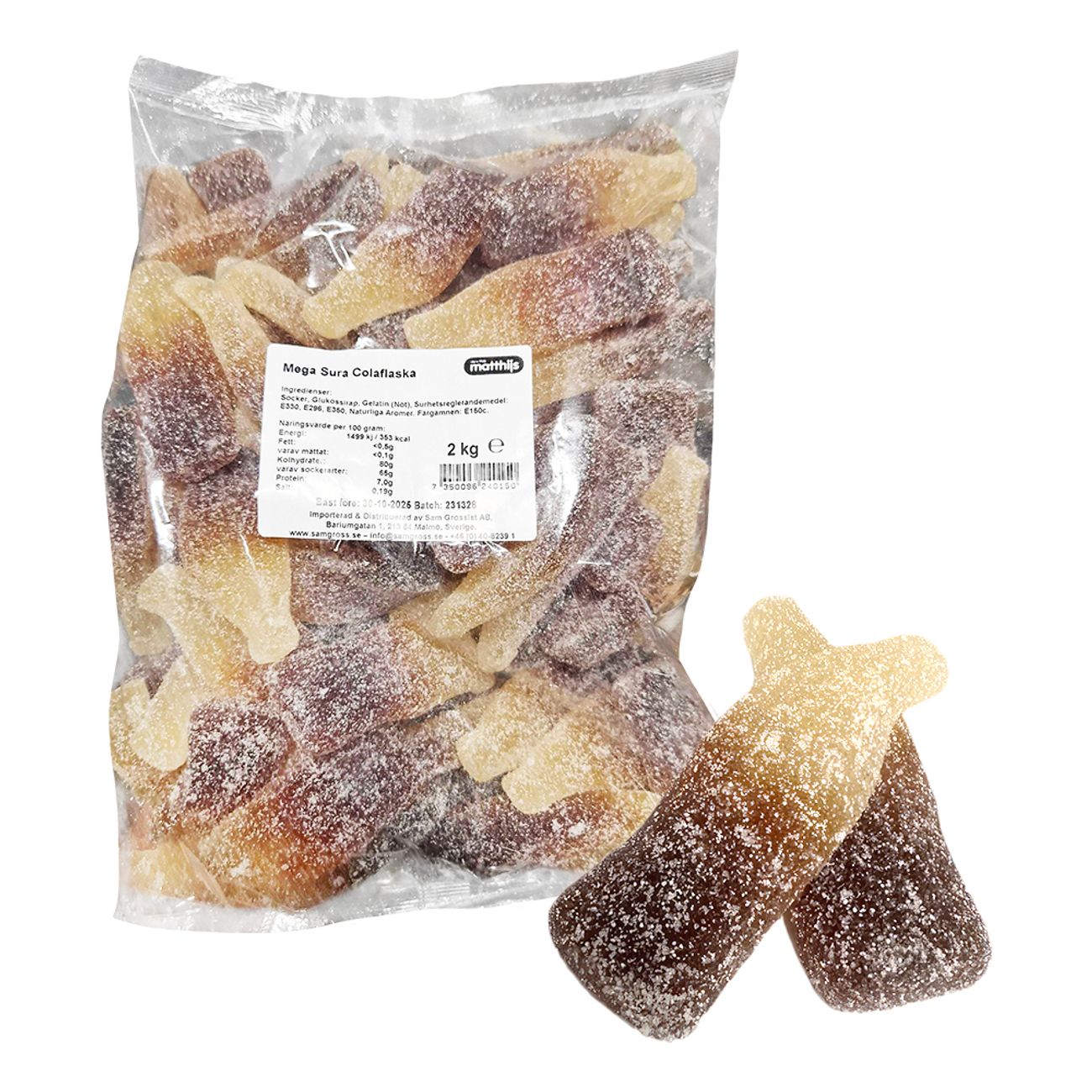 Matthijs Swedish Mega Sura Cola Flaska Gummy Bottles 3.5" 4.4 lb