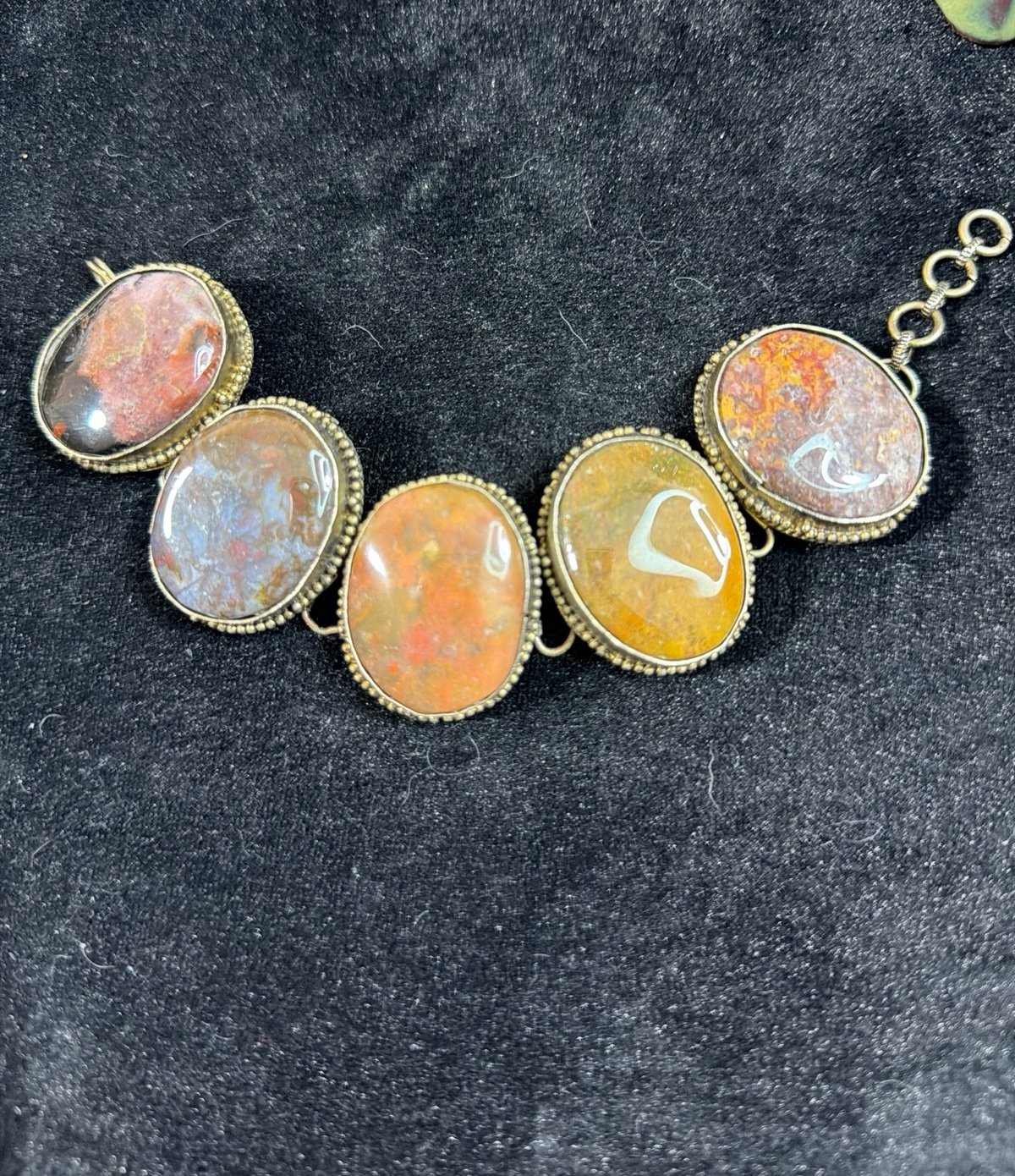 Vintage multi stone polished agate bracelet purple blue orange agates