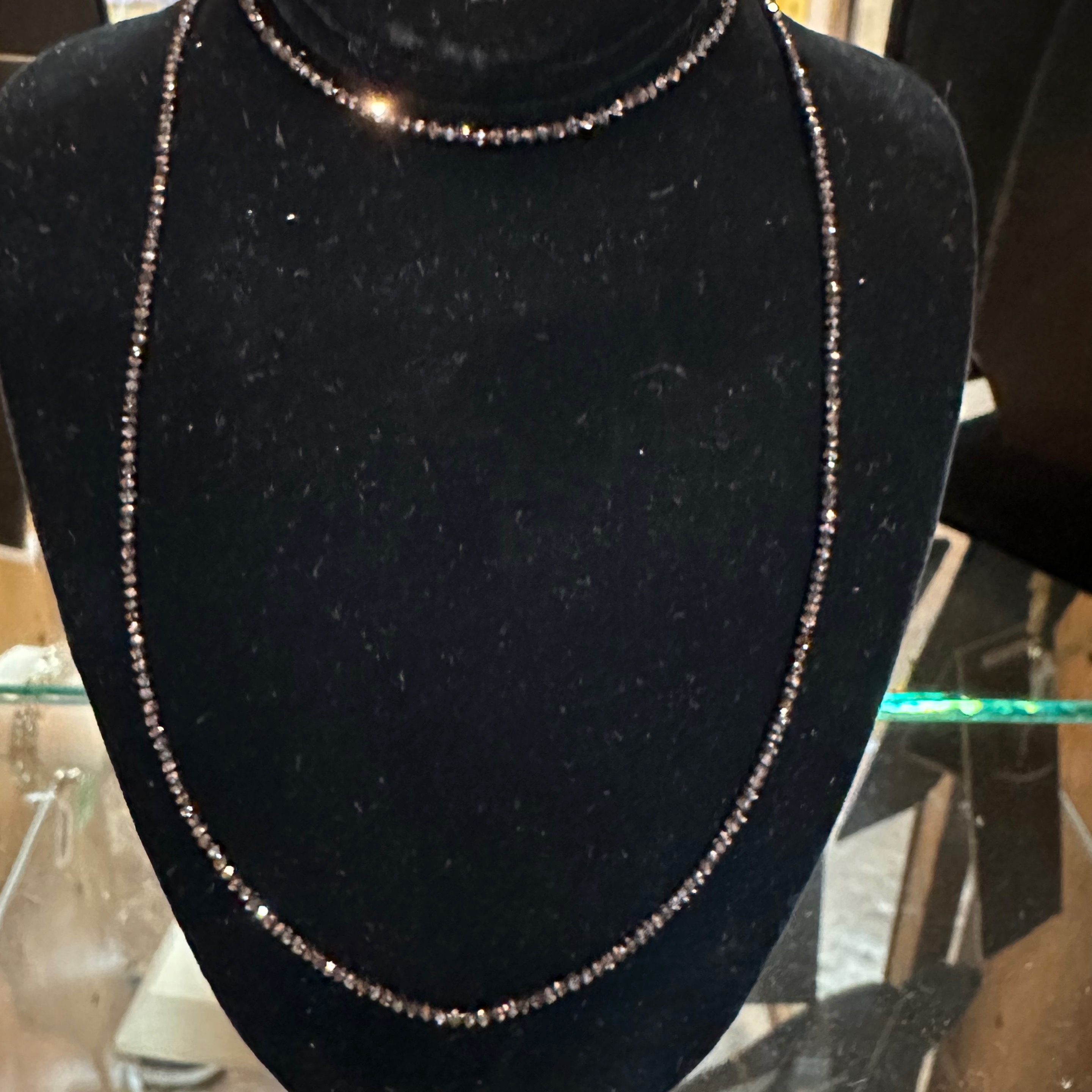 14k 16" Black Diamond Round Faceted Necklace