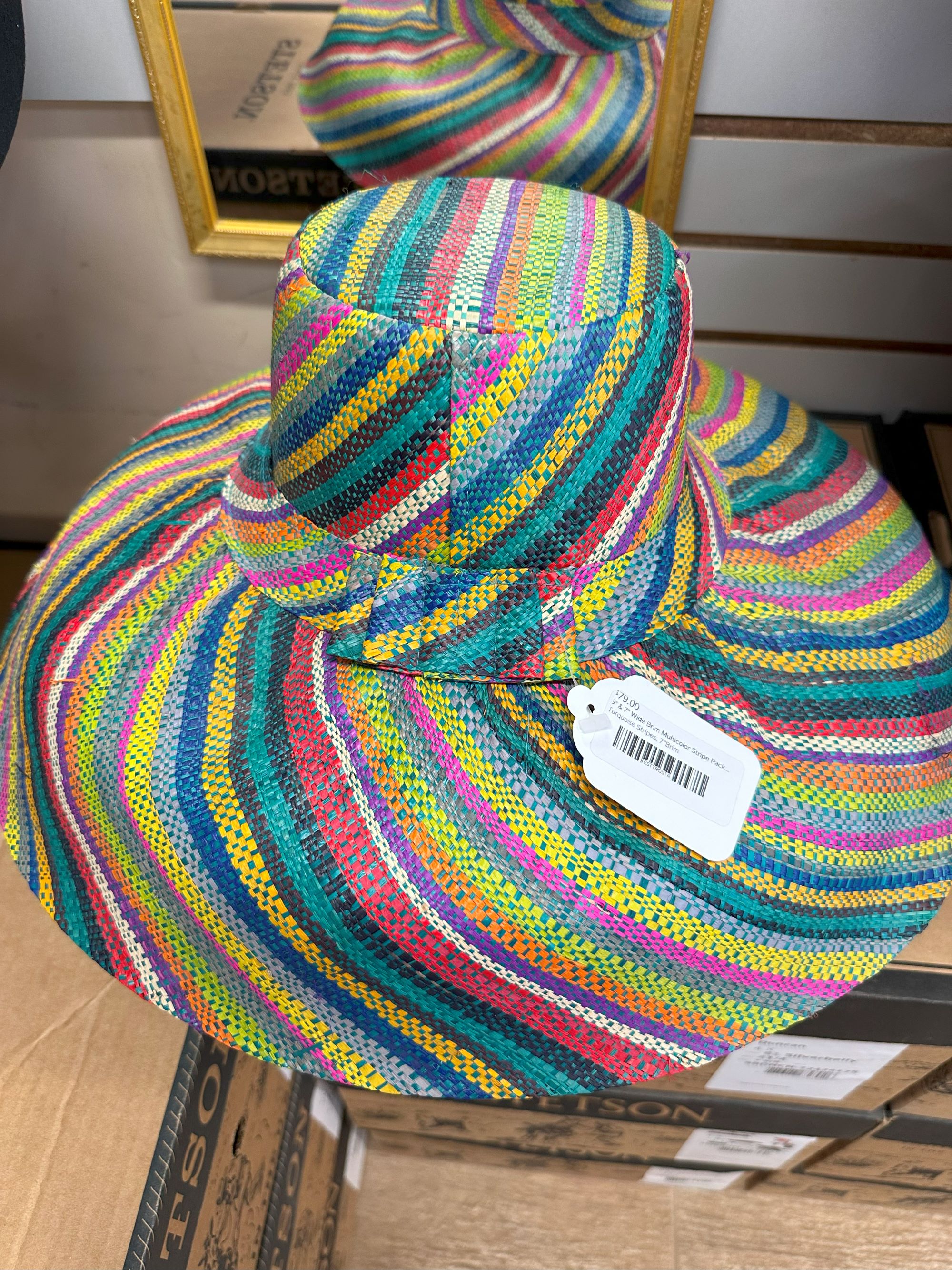 5" & 7" Wide Brim Multicolor Stripe Packable Straw Sun Hats