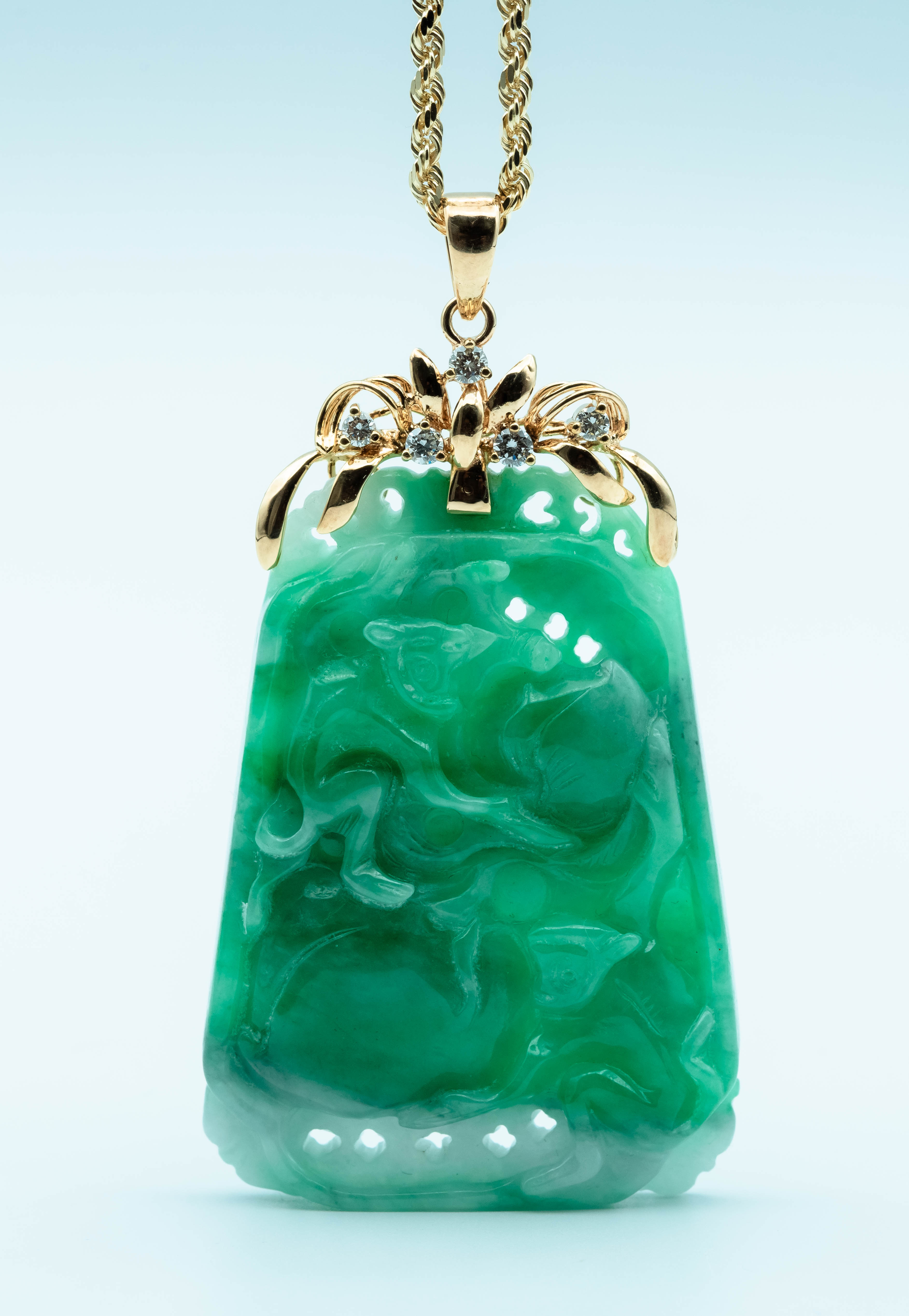 Luck and Good Health 14K Yellow-Gold Jade Pendant