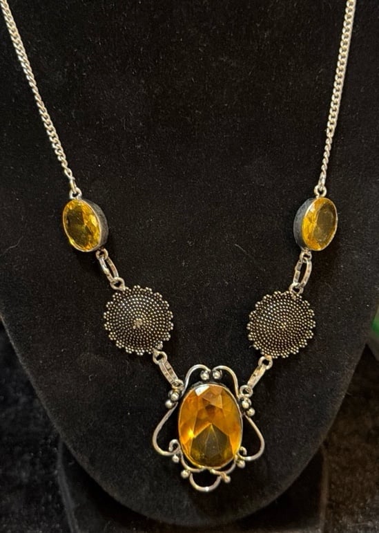 Silver-tone Sunshine Yellow Citrine Stone Pendant Necklace