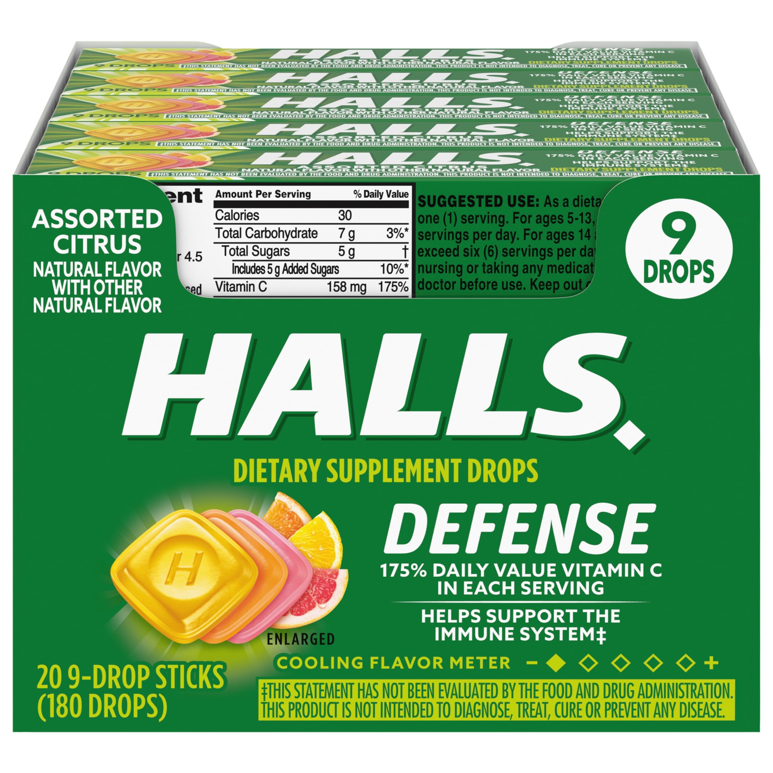 Halls 20 Ct 9 Drop Sticks Assorted Citrus Tray