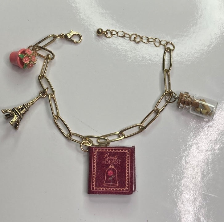 BEAUTY and THE BEAST Charm Bracelet Message in the bottle, blank page book charm