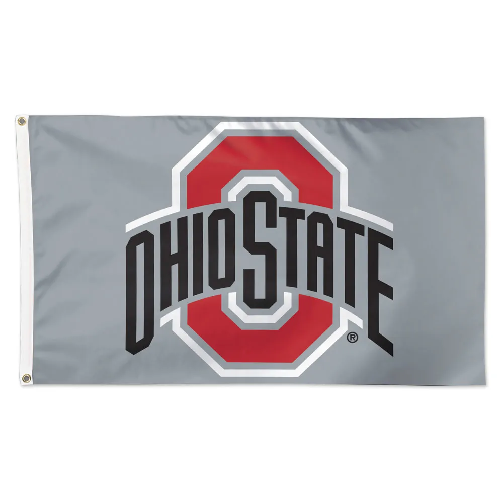Ohio State Buckeyes Deluxe Grey Primary Logo Flag 3x5'
