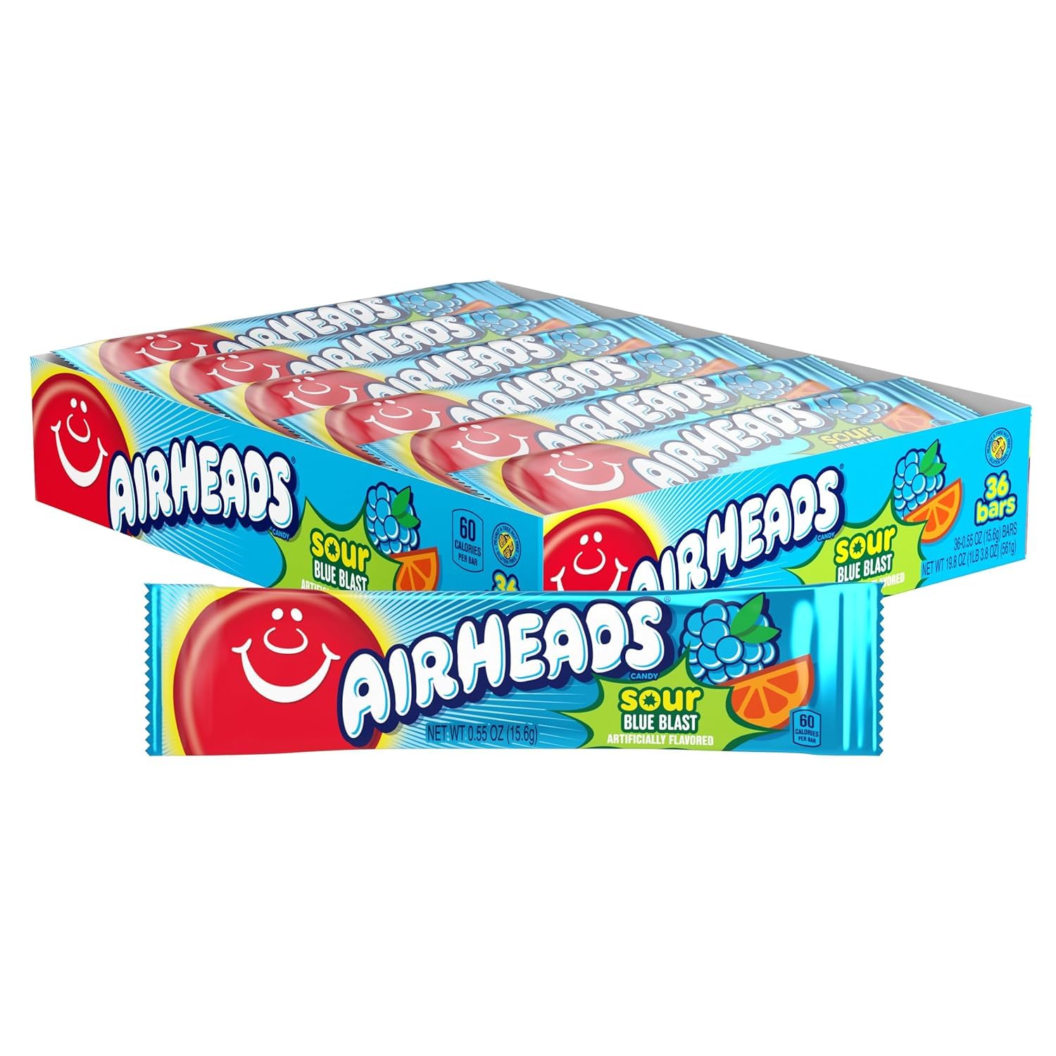 Airhead Singles Sour Blue Blast 36 Bars 0.55 Ounce Tray