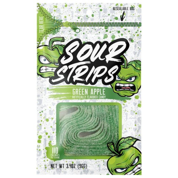 Sour Strips Apple Sour Candy Belt Peg  3.4 oz 12 ct