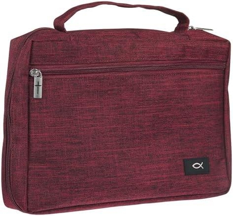 Christian Art Gifts Polyester Value Bible Cover for Men & Women w/Jesus Fish Patch, Burgundy