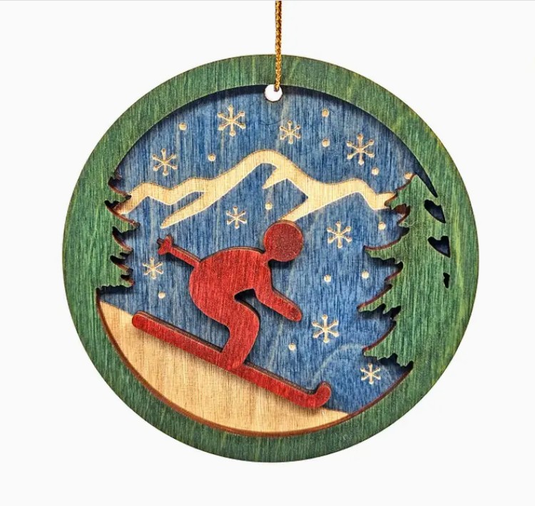 Layered Wood Vail Skier Ornament