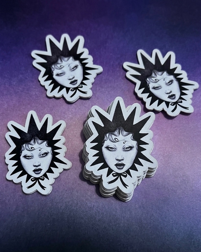 Spikey Bonet Lady Head Sticker Artist @izzy.inkzz