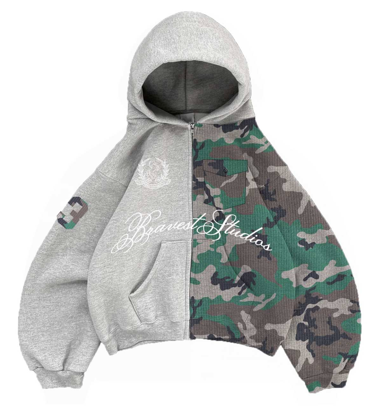 Bravest Studios Half Camo Zip Up Hoodie Grey