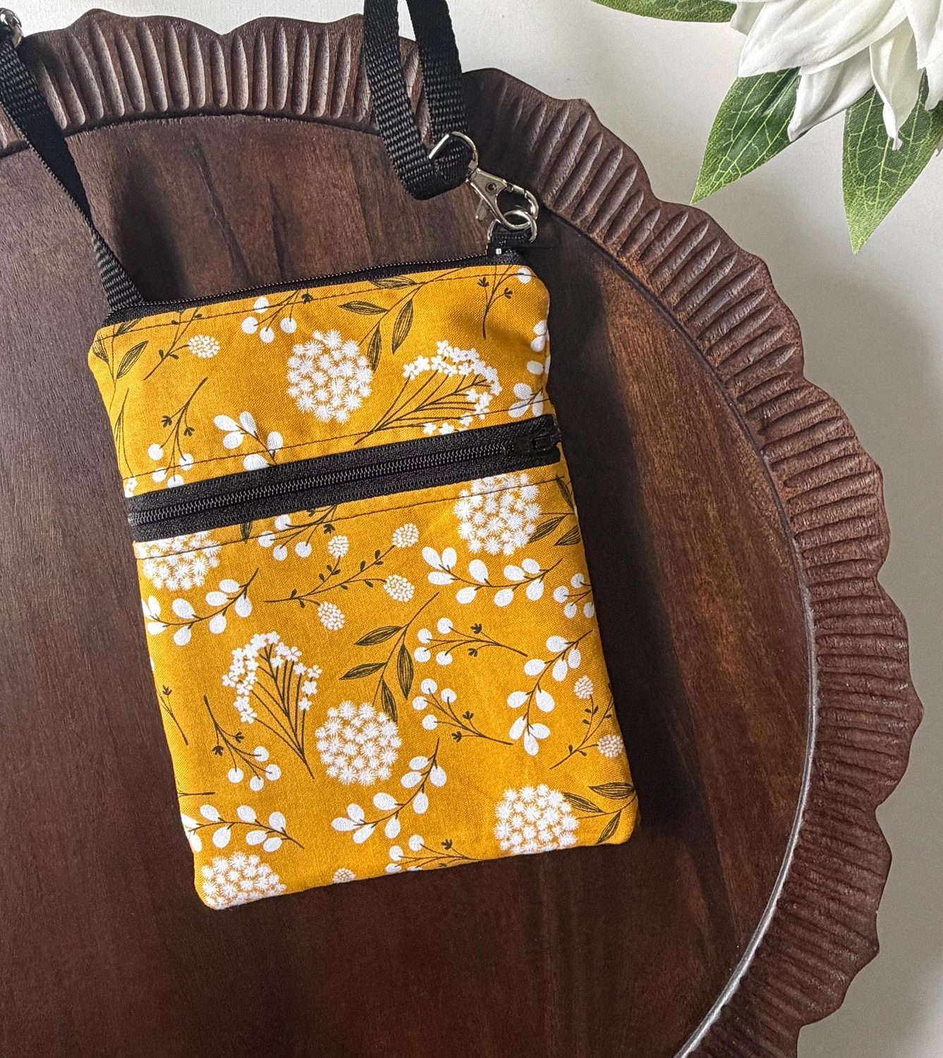 Small Crossbody Bag – Mustard Woodland – handmade crossbody bag