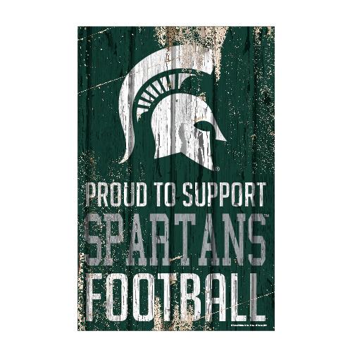 Michigan State Spartans Proud to Support Wooden Sign 11x17"