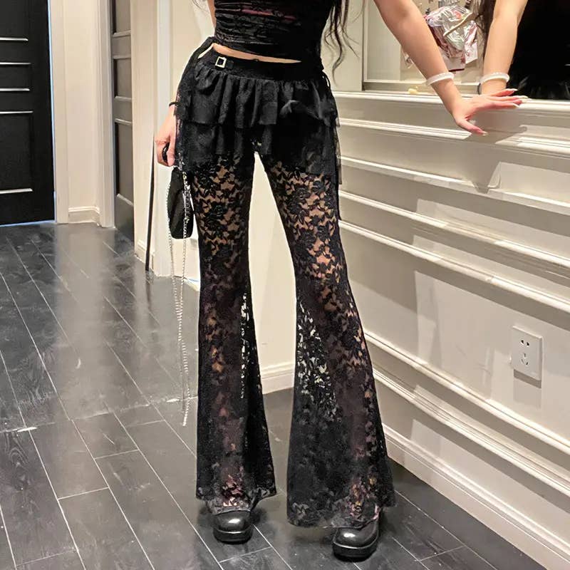 Women's Gothic Lace Hollow-Out Irregular Skirt Pants