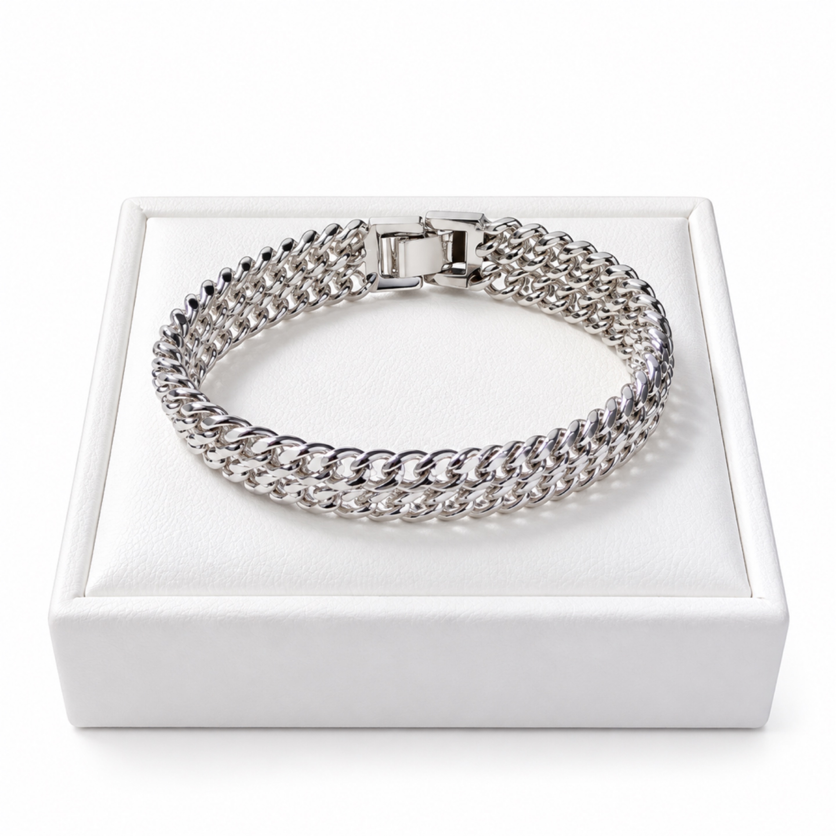 7.5” Curb Braided Silver Bracelet