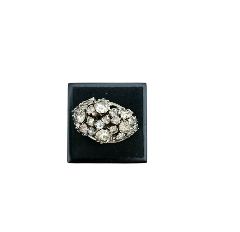Size 5.5 Silver Toned Cubic Zirconia Cluster Dome Ring