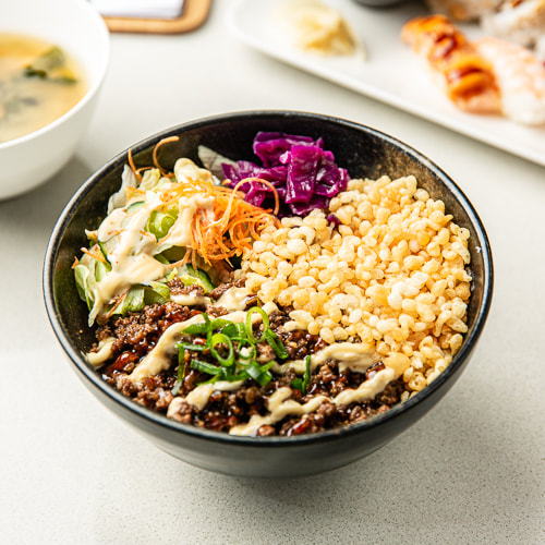 Crunchy Beef Rice Bowl