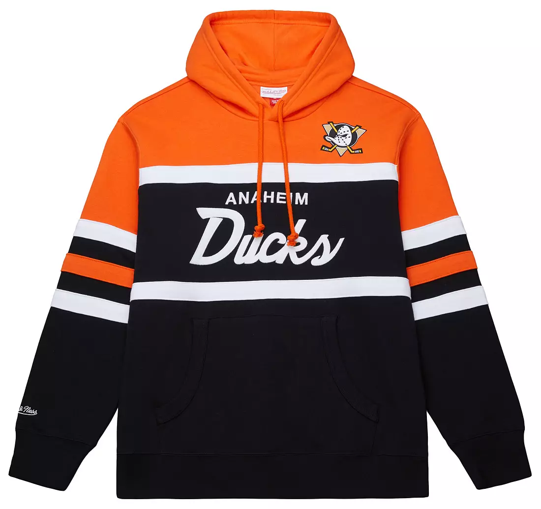 Anaheim Ducks Orange/Black Script Mitchell and Ness Hooded Sweatshirt