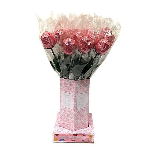 Pink Foiled Belgian Milk Chocolate Long Stem Rose 20ct
