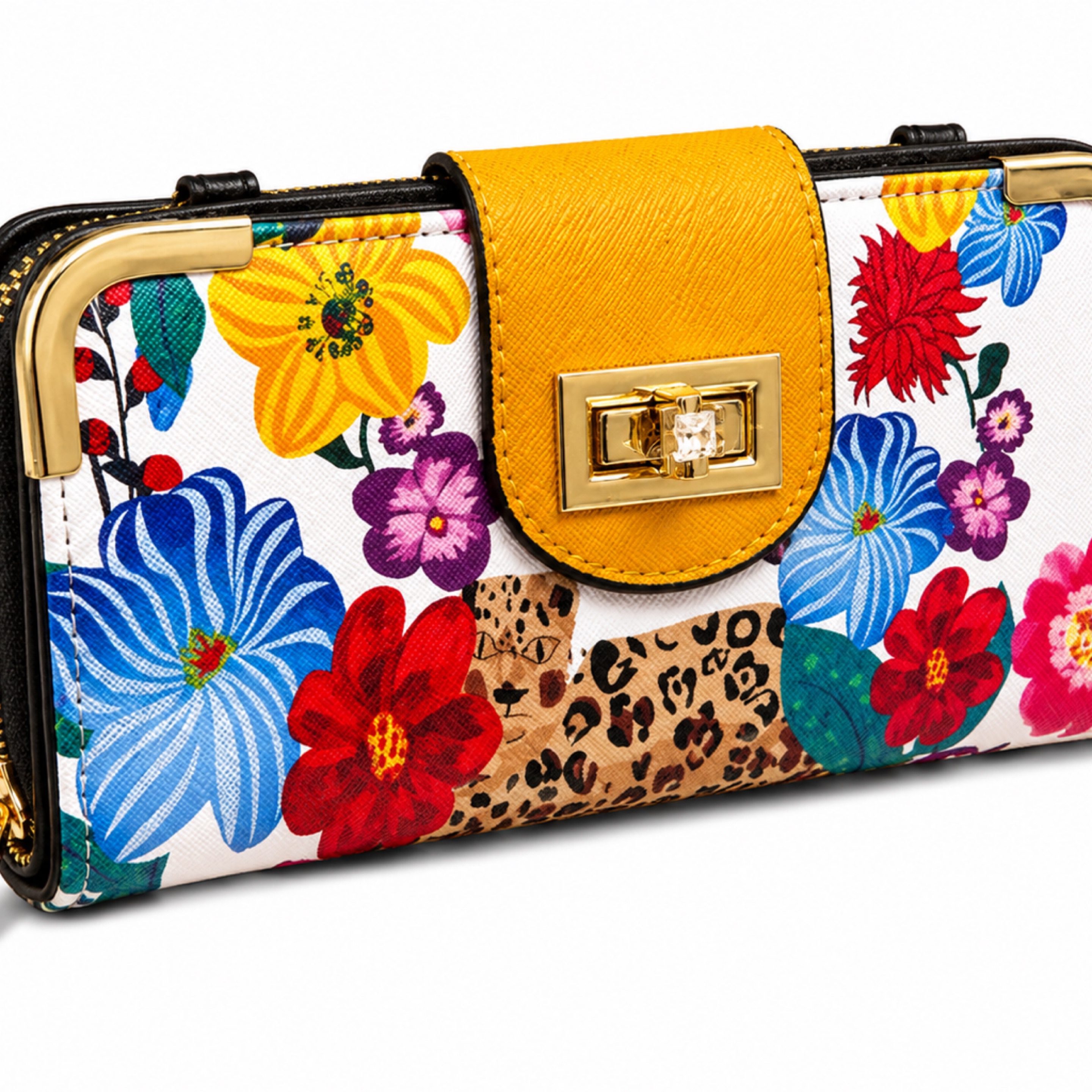 Floral Leopard Accent Wallet Clutch