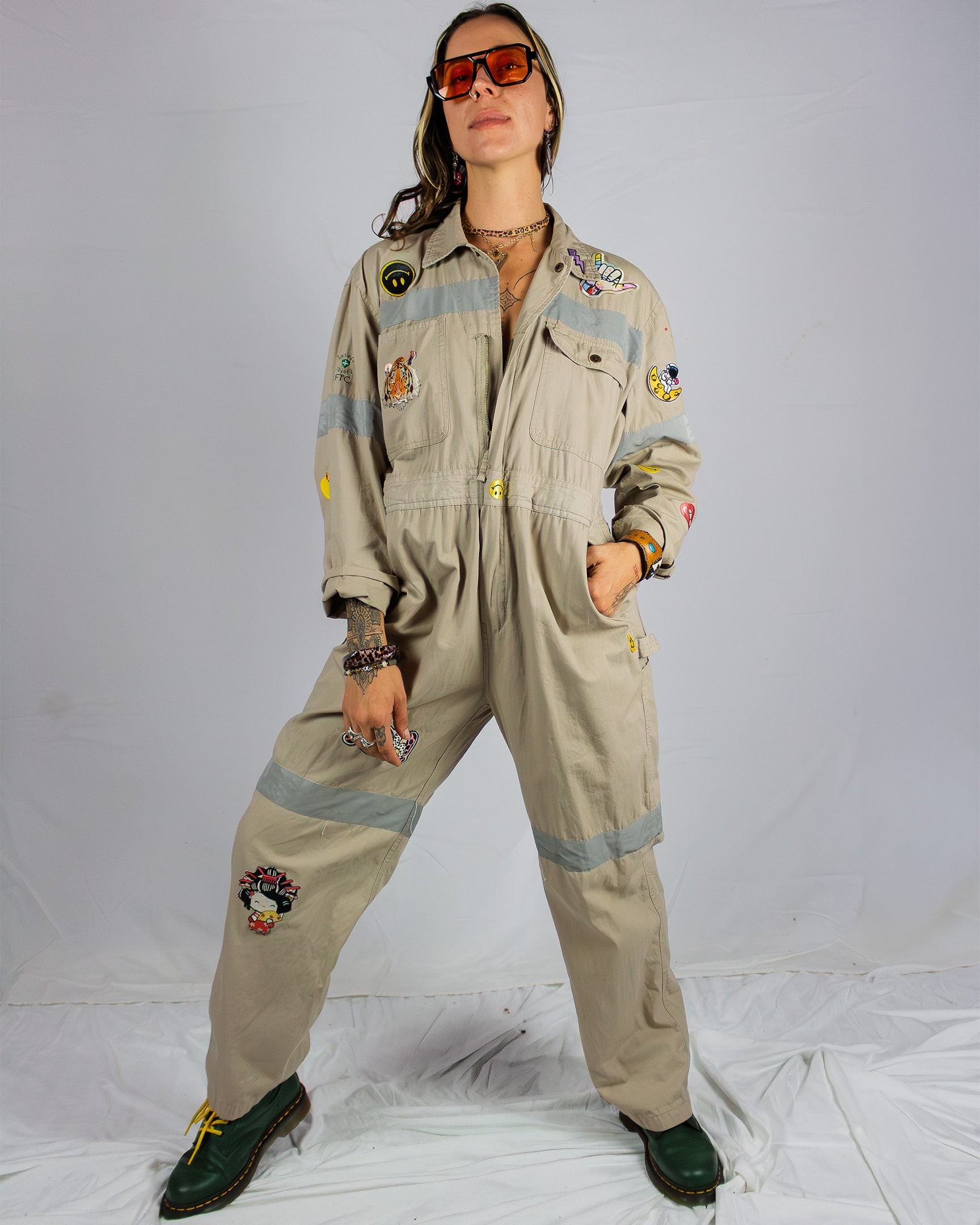 Patched Unisex Overall Jumpsuit Vintage