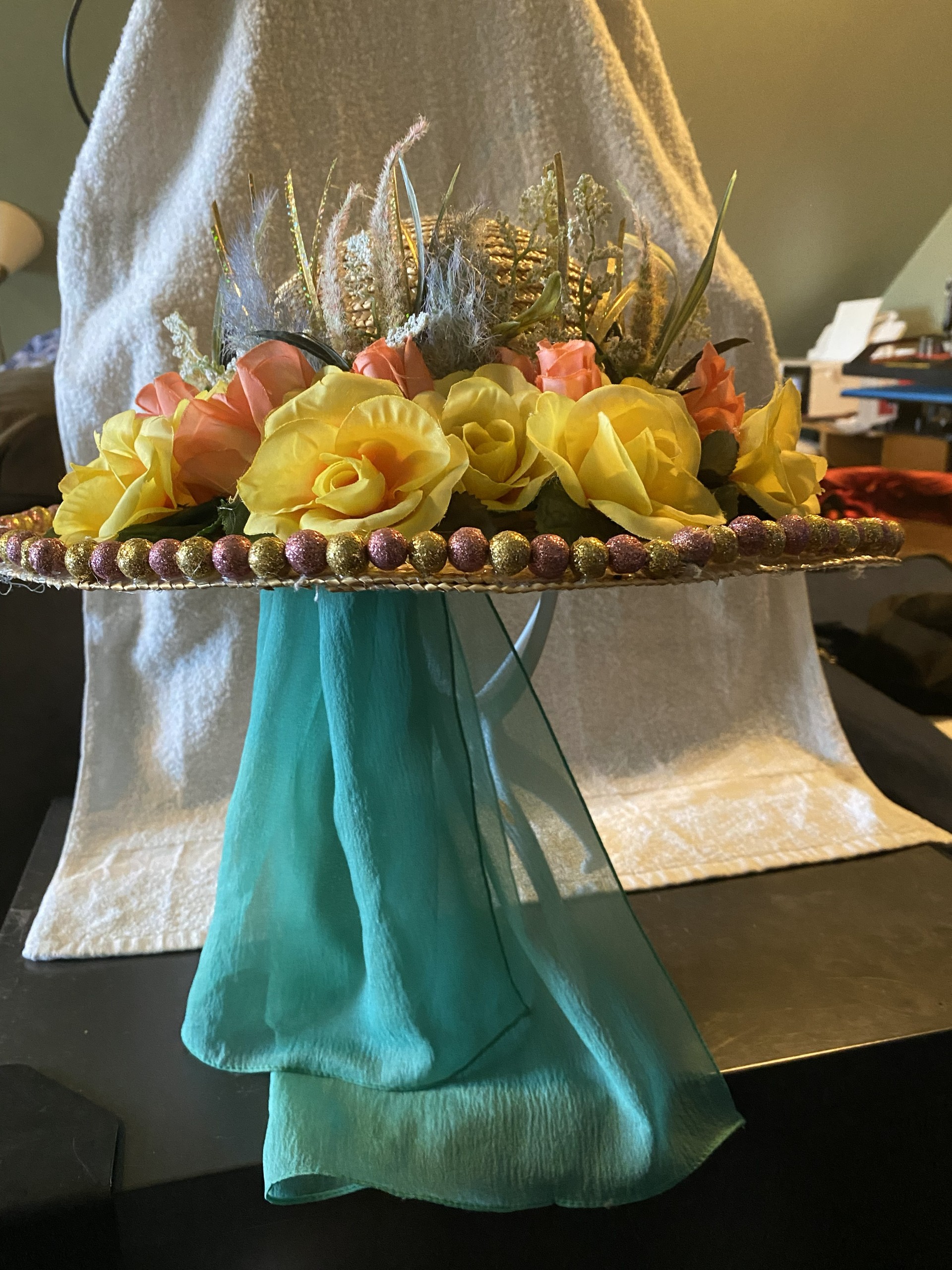 Summer Bouquet Bonnet with Cyan Scarf