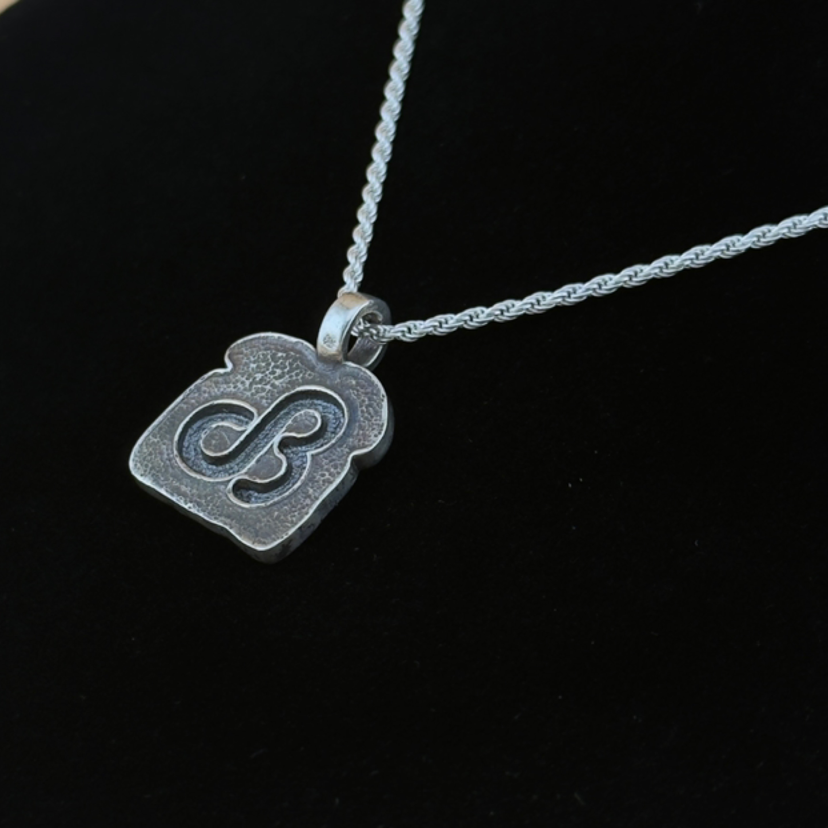 Daily Bread Toast "DB" Pendant (Large) – Texture / Tarnished, 925 Sterling Silver