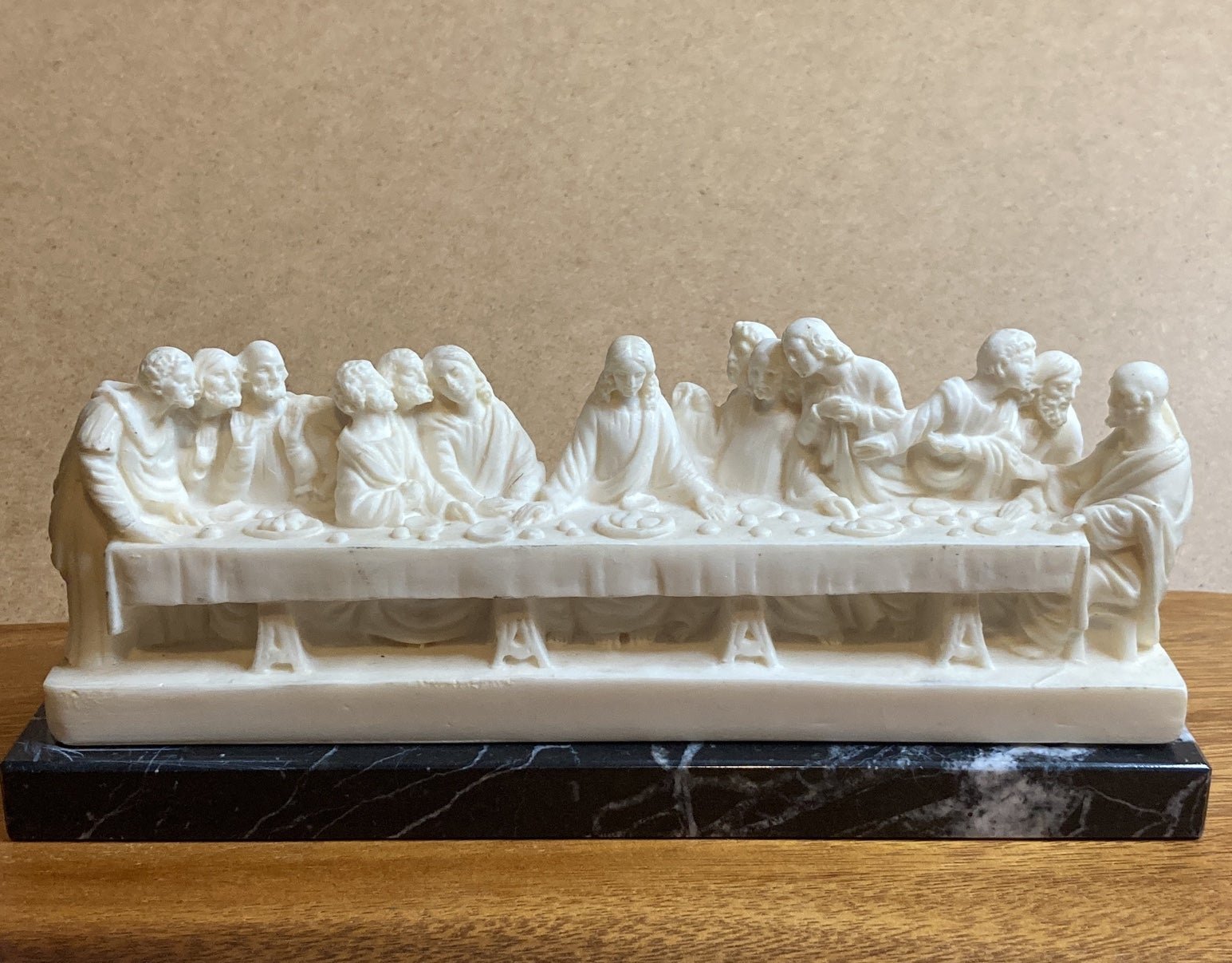 The Last Supper Alabaster Carved Sculpture By A. Santini Vintage Made In Italy