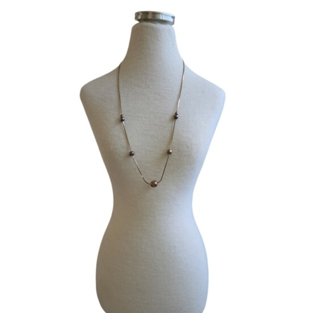 Vintage Tarnished Gold-Tone Beaded Long Necklace 18"