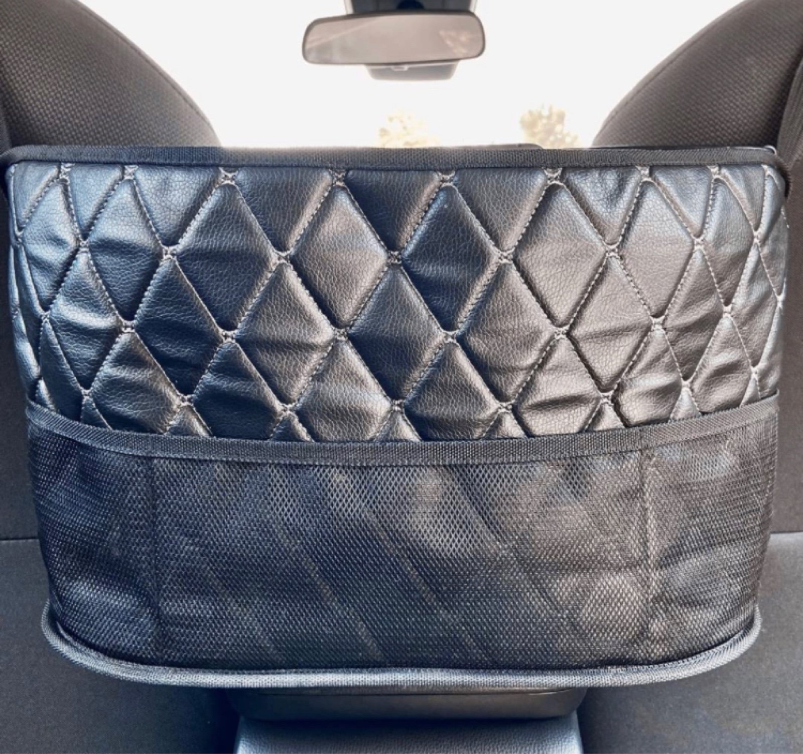 HuggieMe Car Handbag Holder, Purse Holder Between Seats with Net Pocket