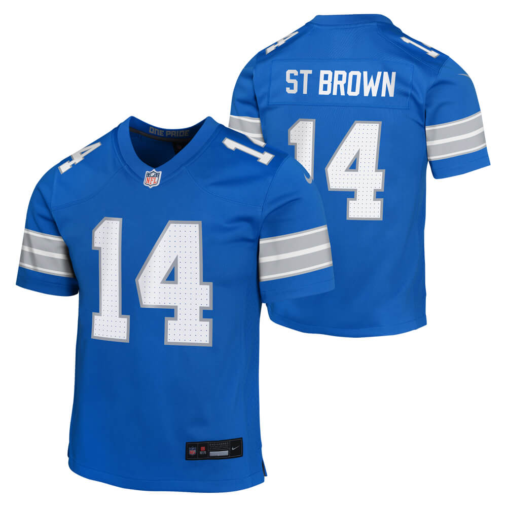 Detroit Lions Amon-Ra St. Brown #14 Nike Kids Blue Jersey