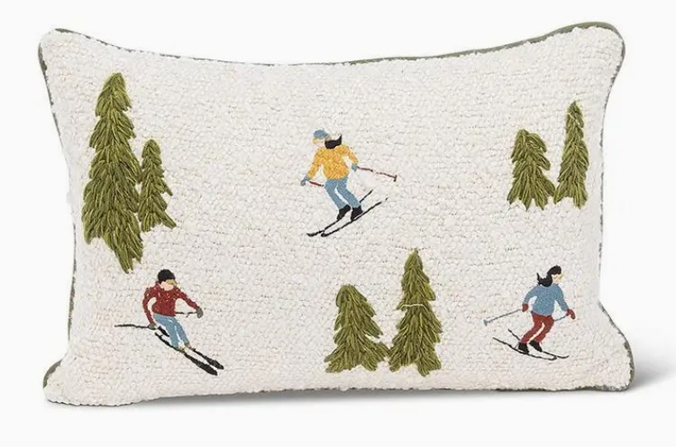 Skiers in Trees Boucle Pillow