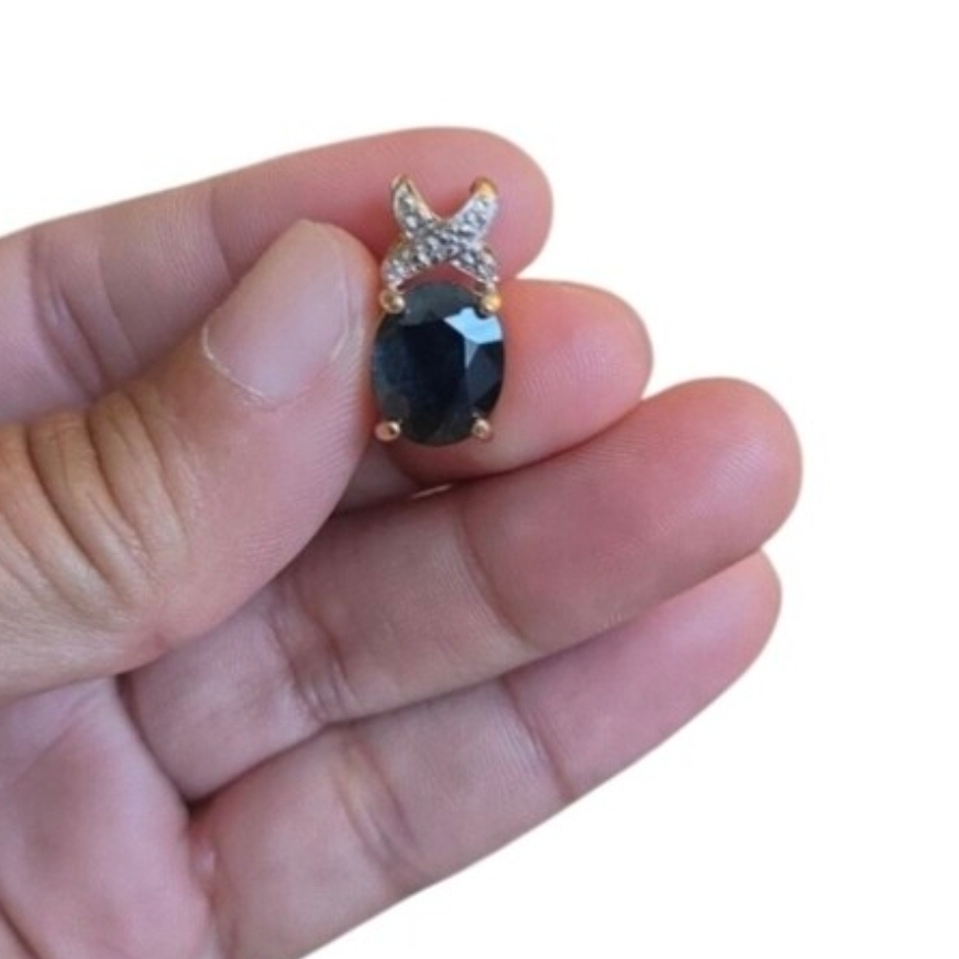 Vintage 14K Yellow Gold Oval Sapphire Diamond Pendant