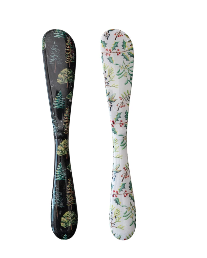 Enameled Stainless Steel Canape Knife w/ Evergreens/Botanicals, 2 Styles