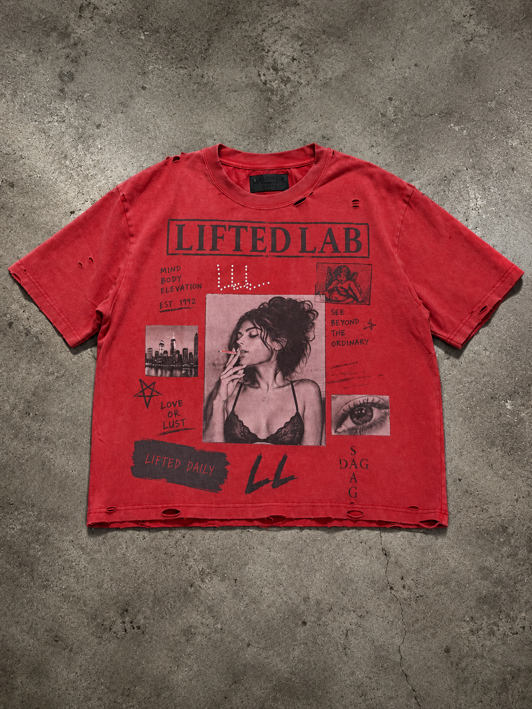 LIFTED LAB Love & Chaos Tee	Washed Red