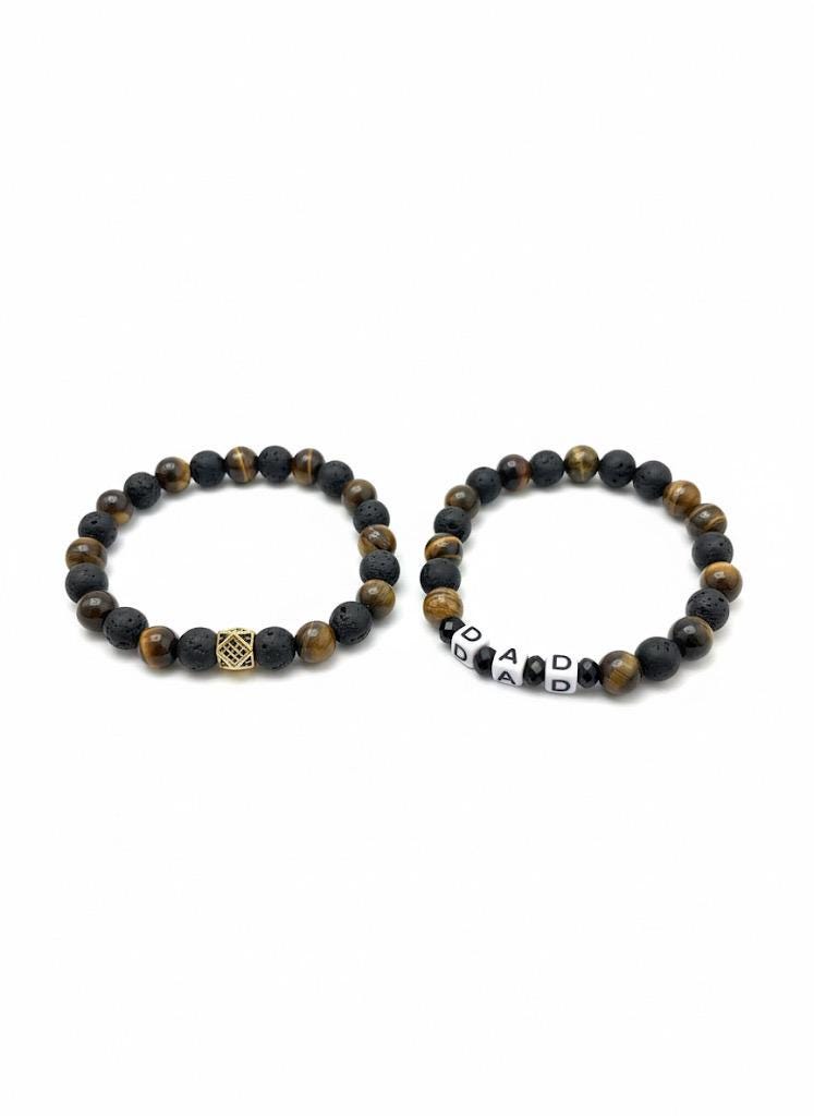 Tiger Eye & Lava Rock Bracelet Set – Grounding Stone Beads, boyfriend, Father’s Day gift
