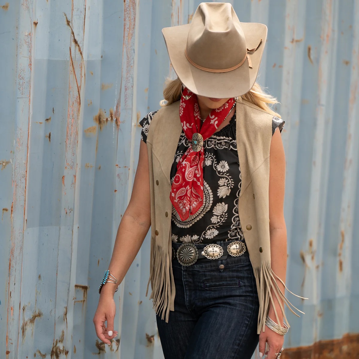 Fringe Scarves - Slide - Turquoise Boot Stitch