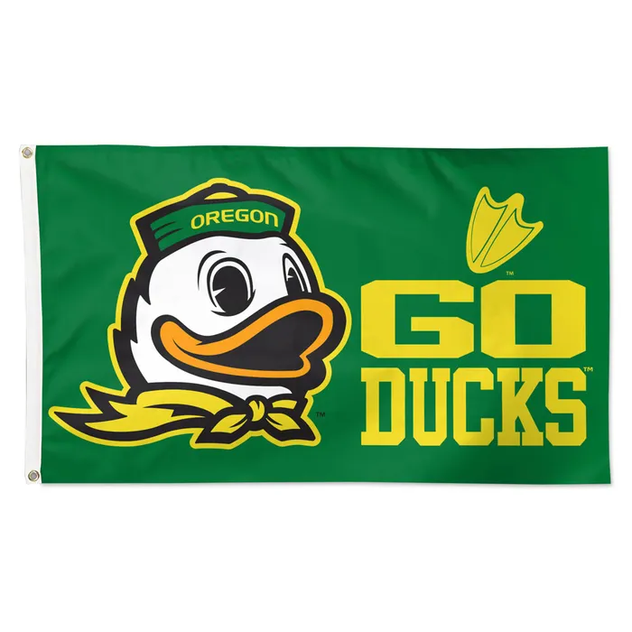 Oregon Ducks Deluxe Green 'Go Ducks' Mascot Flag 3x5'