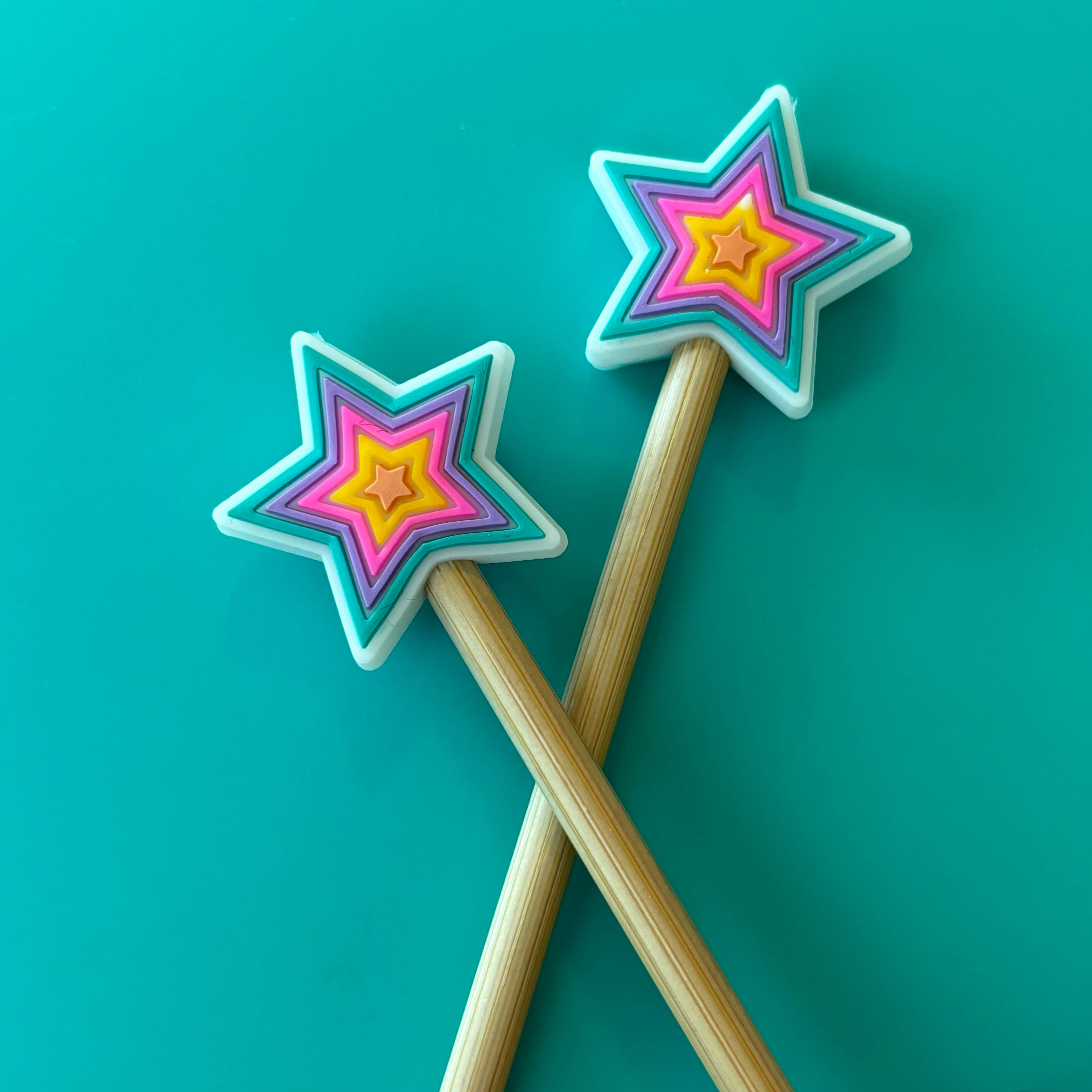 Knitting Needle Point Protectors - Rainbow Bright Star 80s