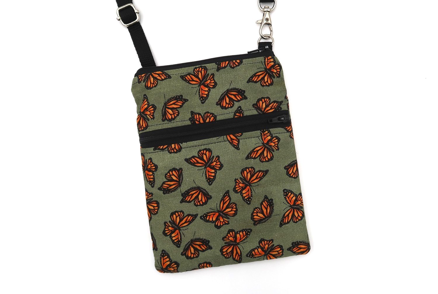 Small Crossbody Bag – Monarchs on Sage – handmade crossbody bag