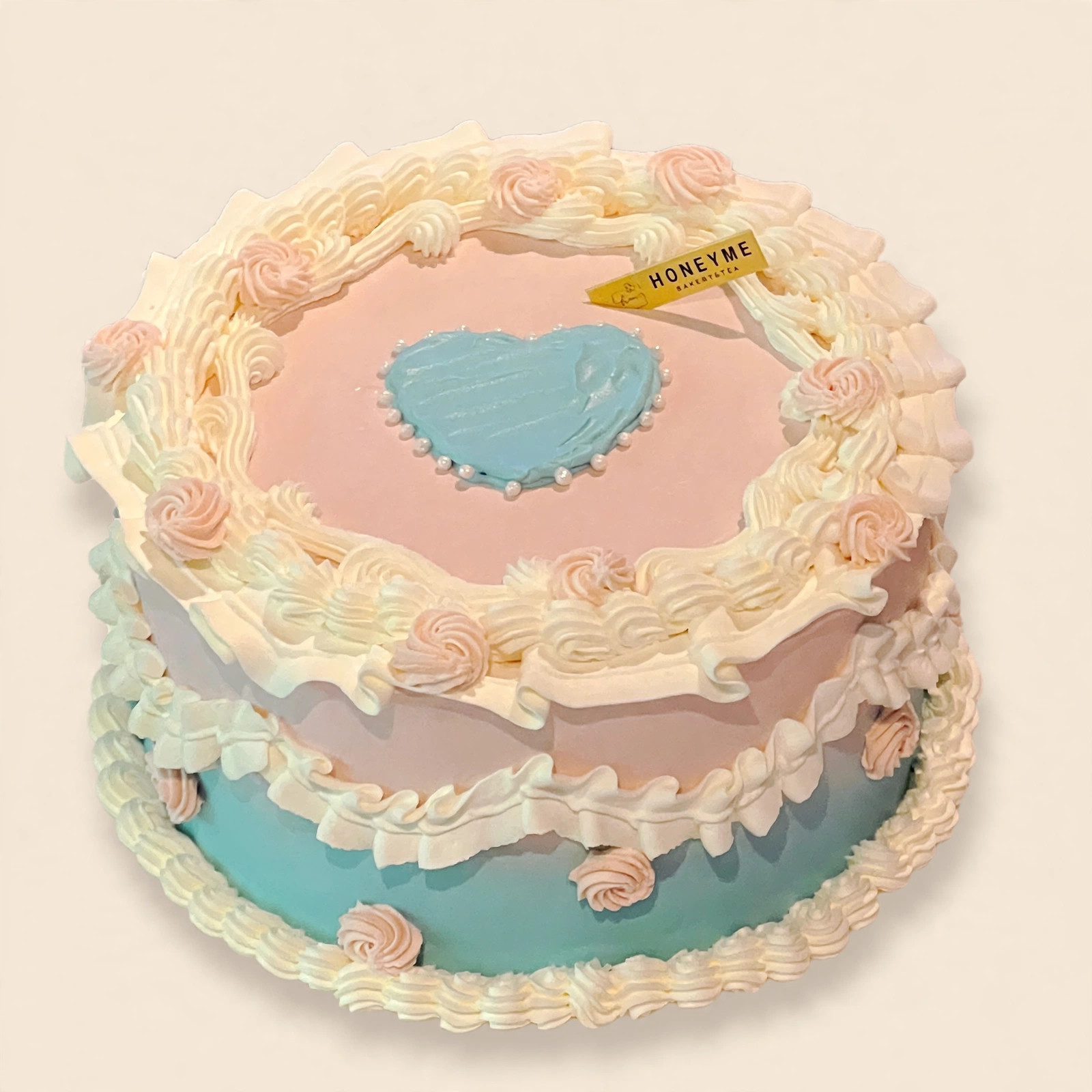 Blue Heart Ruffle Cake — HoneyMe Bakery, Bellevue