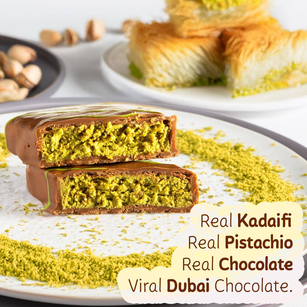 Famous Dubai Chocolate Bar, Premium Pistachio, 3.17oz (90g)