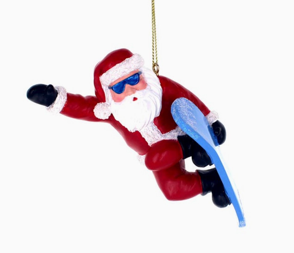 Snowboard Santa Resin Ornament